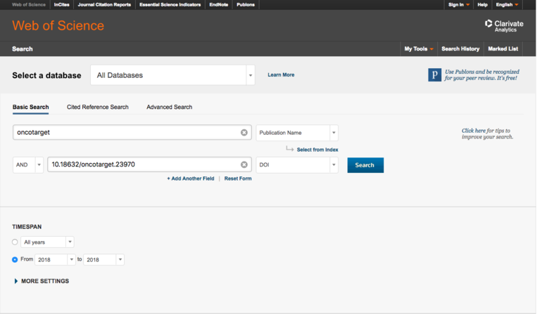 How to find your own Oncotarget publication (fast). Step 1