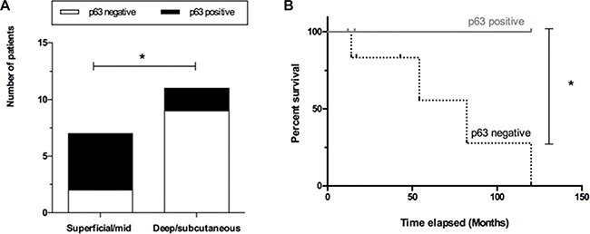 P63 expression correlates with patient outcome.