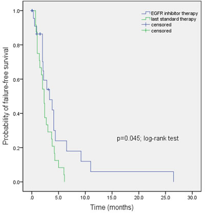 Kaplan-Meier estimates of time to treatment failure in 24 NSCLC patients with