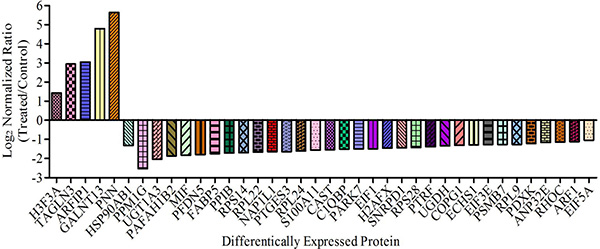 Proteins showing &#x003E; 2-fold change in abundance with CS-6 treatment (95% confidence interval and p-value &#x003C; 0.05) are shown.
