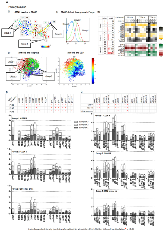 CyTOF identifies Inhibitory effect of MLN0128 on AML stem/progenitor cells.