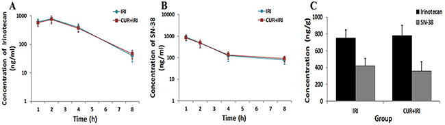 Irinotecan and SN-38 concentrations in plasma and intestinal tissue.