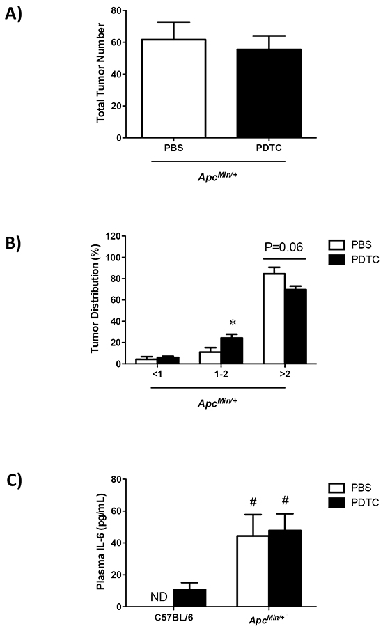 The effect of PDTC treatment on systemic inflammation in ApcMin/+ mice.