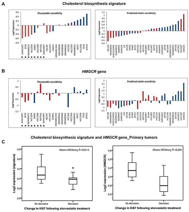 The &#x201C;cholesterol biosynthesis signature&#x201D; can predict response to statin treatment in cell lines and primary tumors.