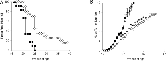 Effect of CTX+ACT/IS prophylactic vaccination on the spontaneous growth of mammary tumors in tumor-free HER-2/neu transgenic mice.