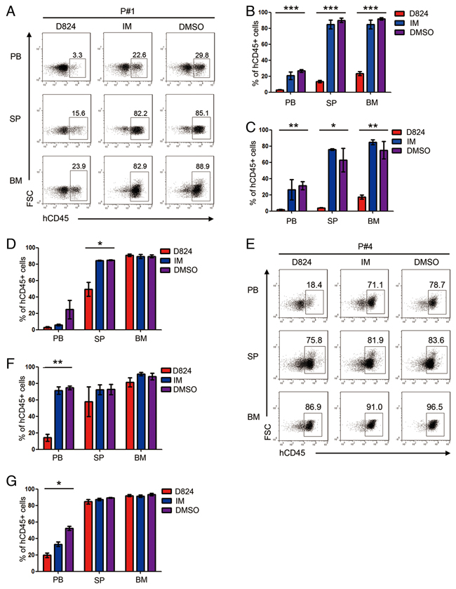 Effects of GZD824 on pre-B ALL cells engraftment.