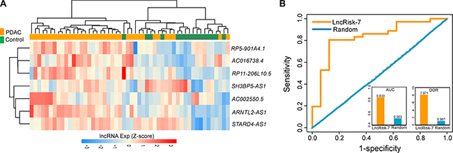 Independent validation of the LncRisk-7 for early diagnosis in another cohort of 52 samples from Pei&#x2019;s study.