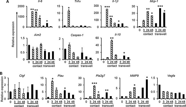 Increased expression of pro-inflammatory and cancer-promoting genes during co-culture of primary human monocytes with NPC cells.