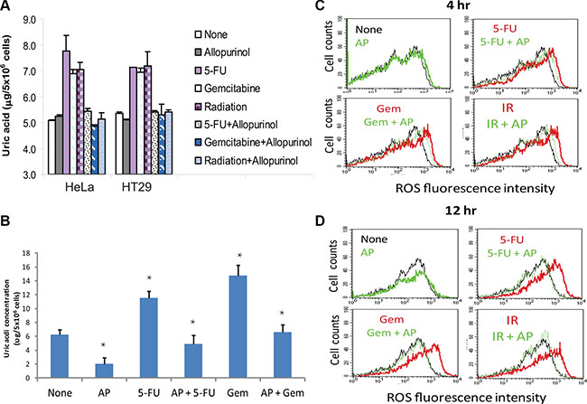 Allopurinol inhibits uric acid and ROS production.