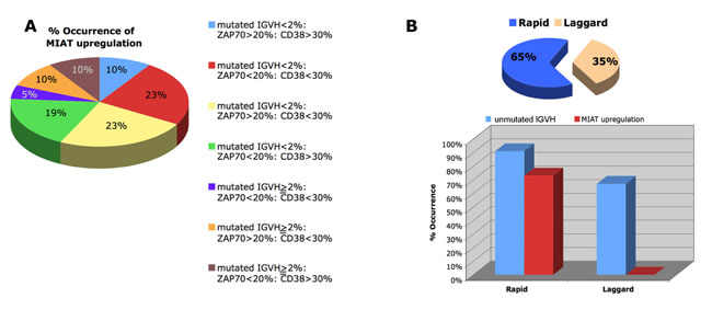 Inter-relation of MIAT upregulation with known prognostic markers in CLL.