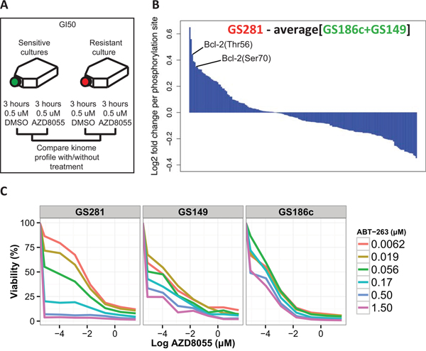 Kinome profiling identifies potential phosphosites implicated in resistance to AZD8055.