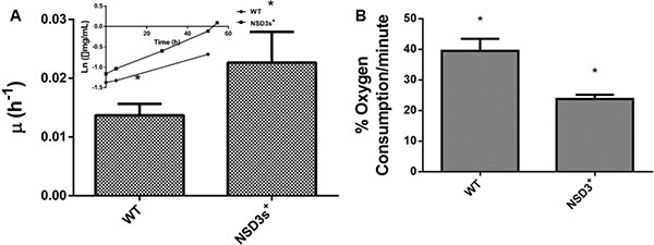 Effect of NSD3s overexpression on yeast growth rate and oxidative metabolism.