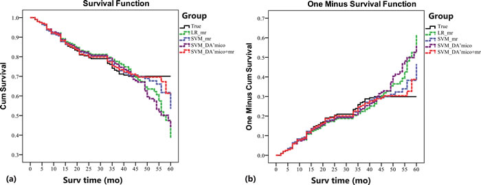 Predicted BCR-free Kaplan-Meier curves of 205 patients after radical prostatectomy by four constructed models.