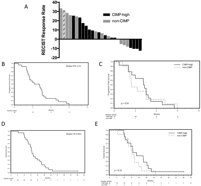 Efficacy results for the combination of CAPOX and azacitidine.