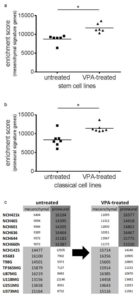 Gene-expression based molecular classification of the cell lines remains unchanged after VPA treatment.