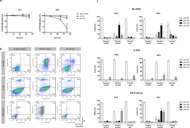 Breast cell lines display different susceptibility to bLf.