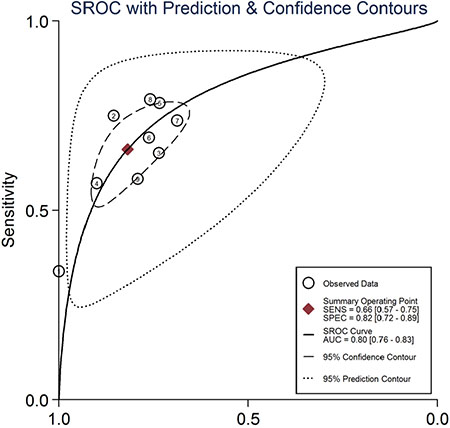 Summary receiver operating characteristic curve for miR-210 in the diagnosis of lung cancer.