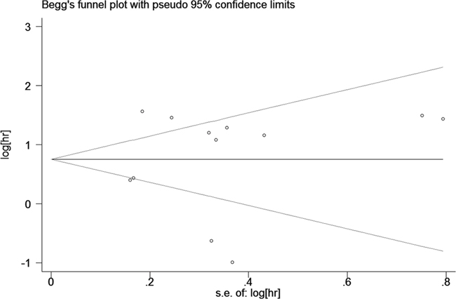 Begg&#x2019;s funnel plot for publication bias in overall survival.