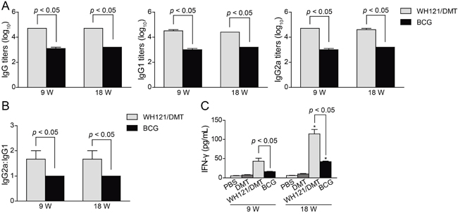 Th1 biased immune responses to WH121 in immunized mice (n=6).