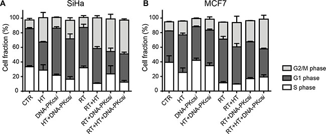 Radiosensitization of DNA-PKcsi and HT is accompanied with an induced G2/M arrest 16 h after radiation.