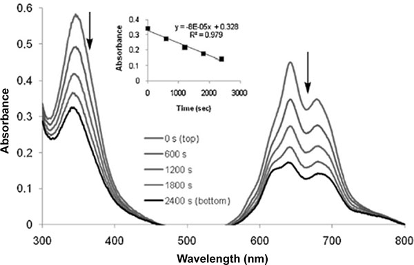 DPBF photo-oxidation due to the singlet oxygen formation of In-Pc.