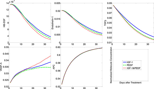 Molecular concentration dynamics under various cytokine treatments.