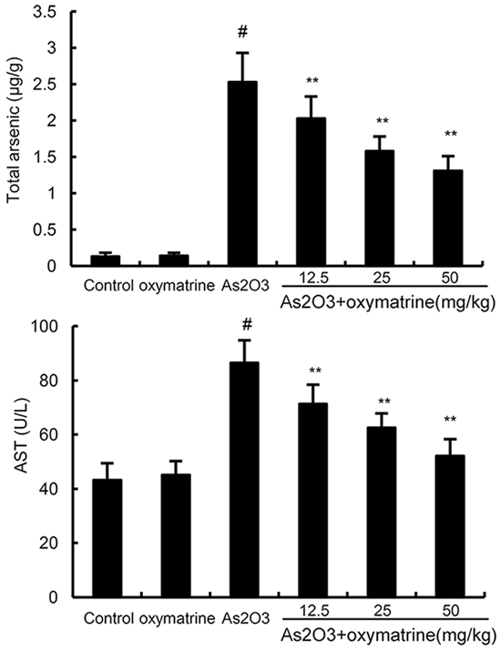 Effects of oxymatrine on As accumulation in liver tissues.