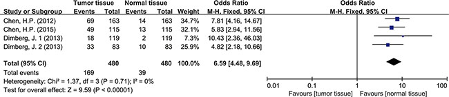 Forest plot of ORs for the association between HCMV infection and colorectal cancer risk.