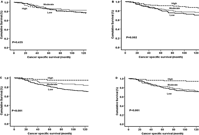 Kaplan-Meier survival curves (Log rank) of cancer specific survival.