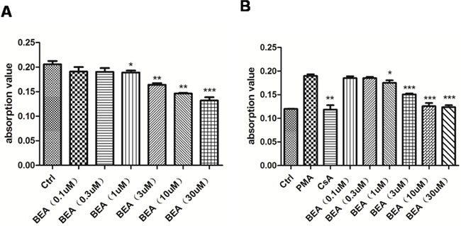 BEA inhibited PMA-induced lymphocytes proliferation in a dose-dependent manner.