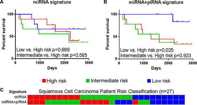 The miRNA+piRNA signature predicts overall survival in lung squamous cell carcinoma patients.