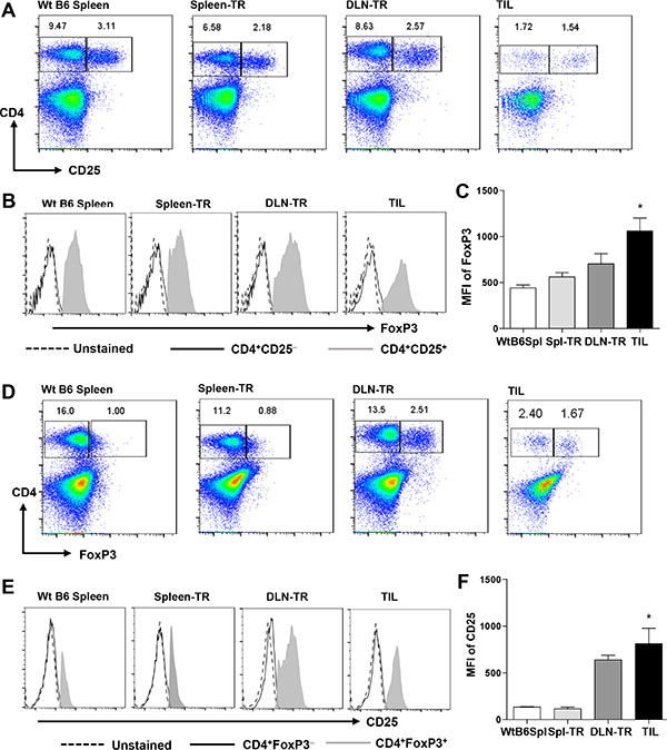 A preferential expansion of Tregs in CD4+ TILs.