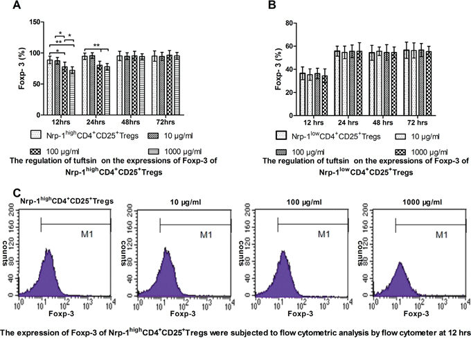 The impact of tuftsin on the expressions of Foxp-3.