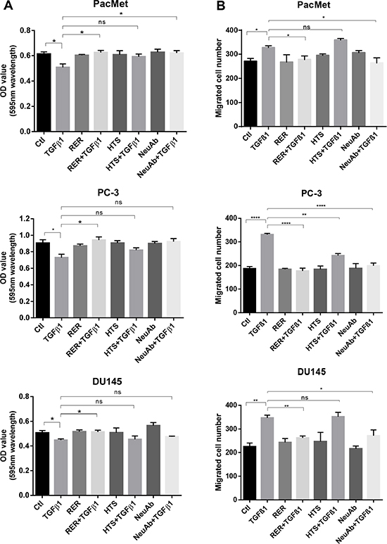 TGF-&#x03B2; inhibitors had varying efficacy in blocking TGF-&#x03B2;-induced cell growth inhibition and migration.