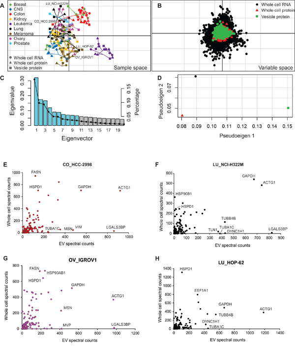 Comparison of vesicular proteome with cellular proteome and transcriptome.