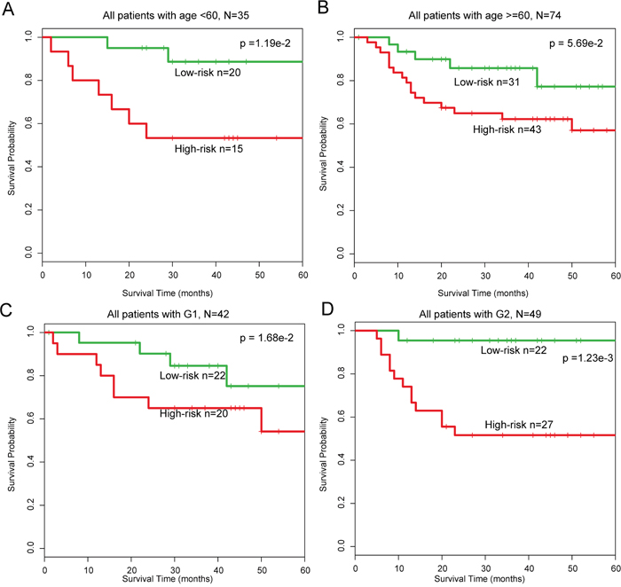 Stratification analysis of all patients based on age and grade.