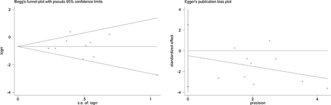 Publication bias of XRCC1 Arg399Gln polymorphism in homozygous model was assessed by Begg&#x2019;s test and Egger&#x2019;s test, suggesting that there was no statistical evidence for publication bias in this meta-analysis (P &#x003E; 0.05).