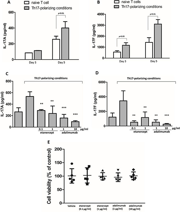 Etanercept and adalimumab suppress IL-17A and IL-17F production in human Th17-polarized T cells.