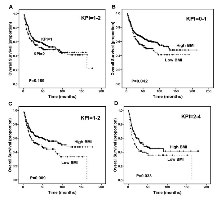 Survival outcome of patients according to the Korean Prognostic Index (KPI) score.