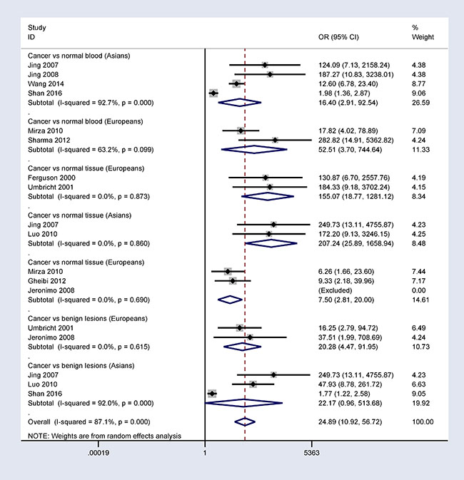 Subgroup analysis by ethnicity in patients with breast cancer vs. controls.