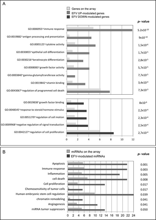 Gene ontology classification of EFV-modulated genes and miRNAs.