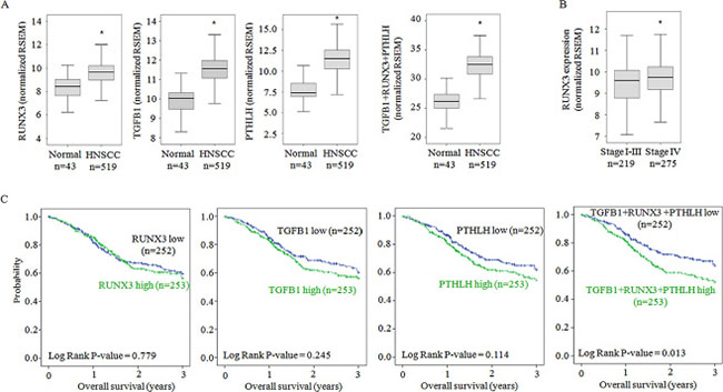The relationship between oral cancer and the expression levels of RUNX3, TGF-&#x03B2; and PTHrP.