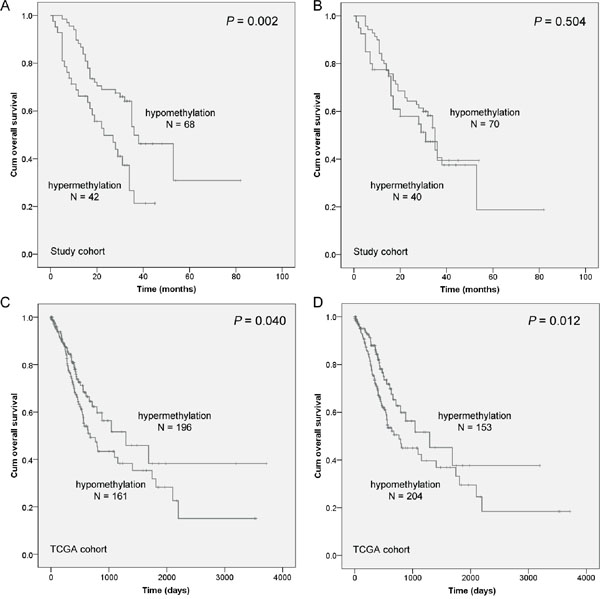 The association between NDRG4 methylation level and the prognosis of gastric cancer patients.