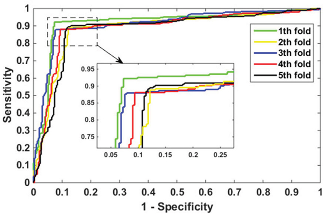 ROC curves performed by the proposed method on H. pylori data set.