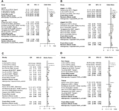 Subgroup meta-analysis for the relationship between FHIT promoter hypermethylation and non-small cell lung cancer (NSCLC).