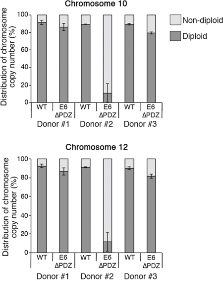 Increased aneuploidy of E6&#x0394;PDZ genome-containing cells.