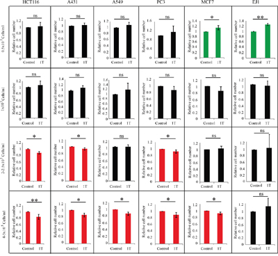 1 T SMF affects multiple human solid cancer cell lines in a cell density dependent manner.