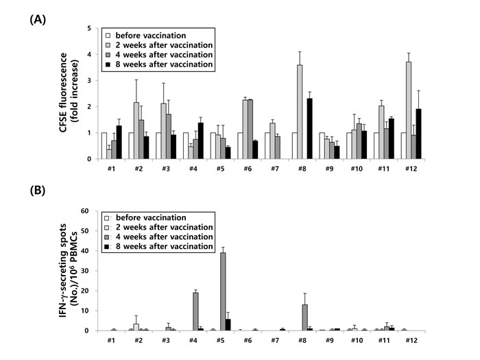 Immunological analysis in 12 MM patients before and after (VAX-DC/MM vaccination.