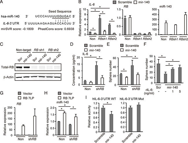 hsa-mir-140 suppresses IL-6 expression induced by RB depletion in human breast cancer cells.