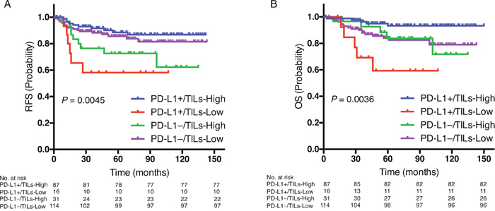 Prognostic value of the combination of PD-L1 expression and TILs status.